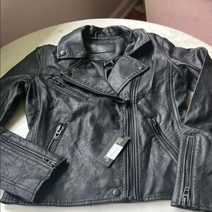 NEW Blank NYC Black faux Leather Motorcycle Jacket with Quilted Shoulders XS